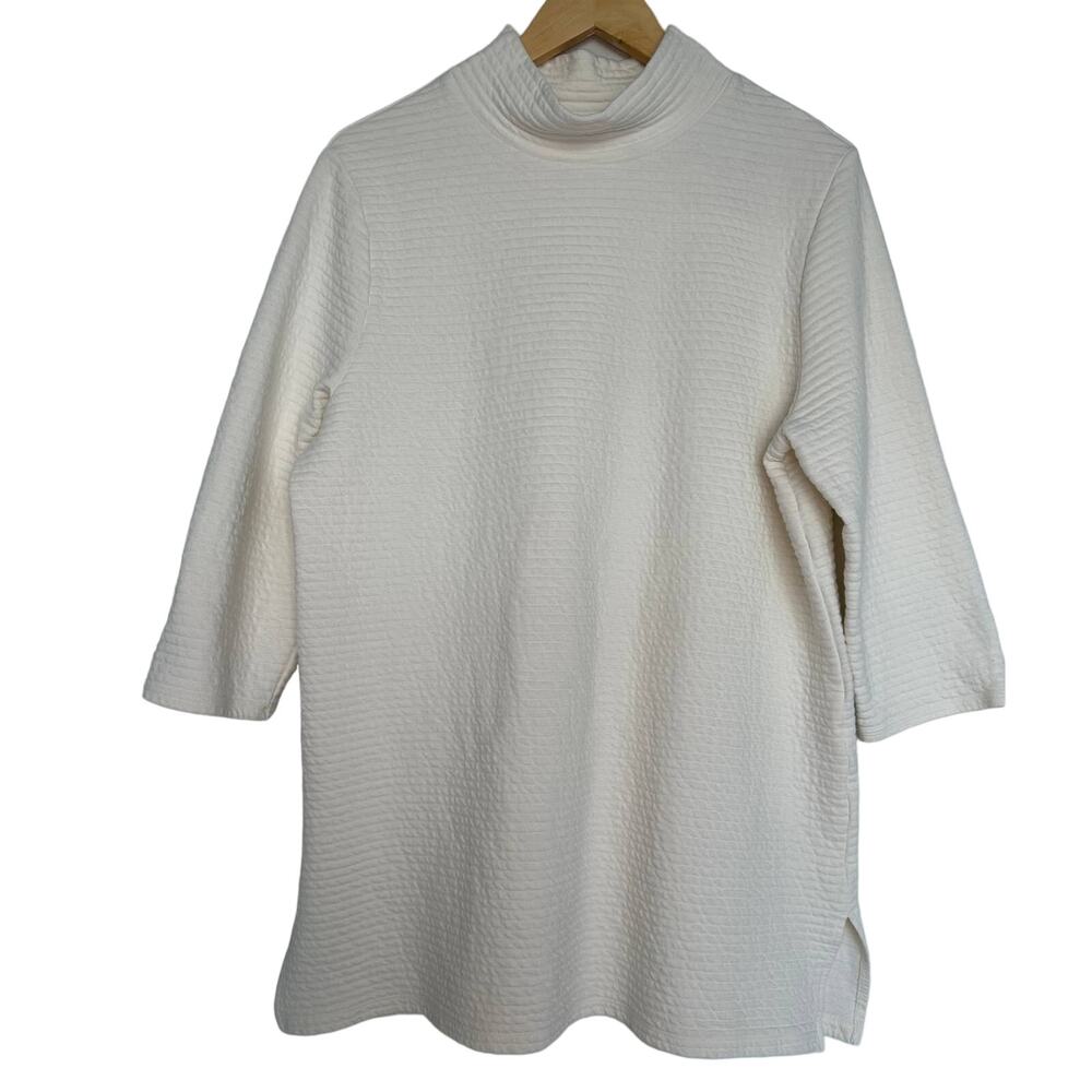 Chico's Women Size 3 US Large Cream Quilted 3/4 Sleeve Tunic